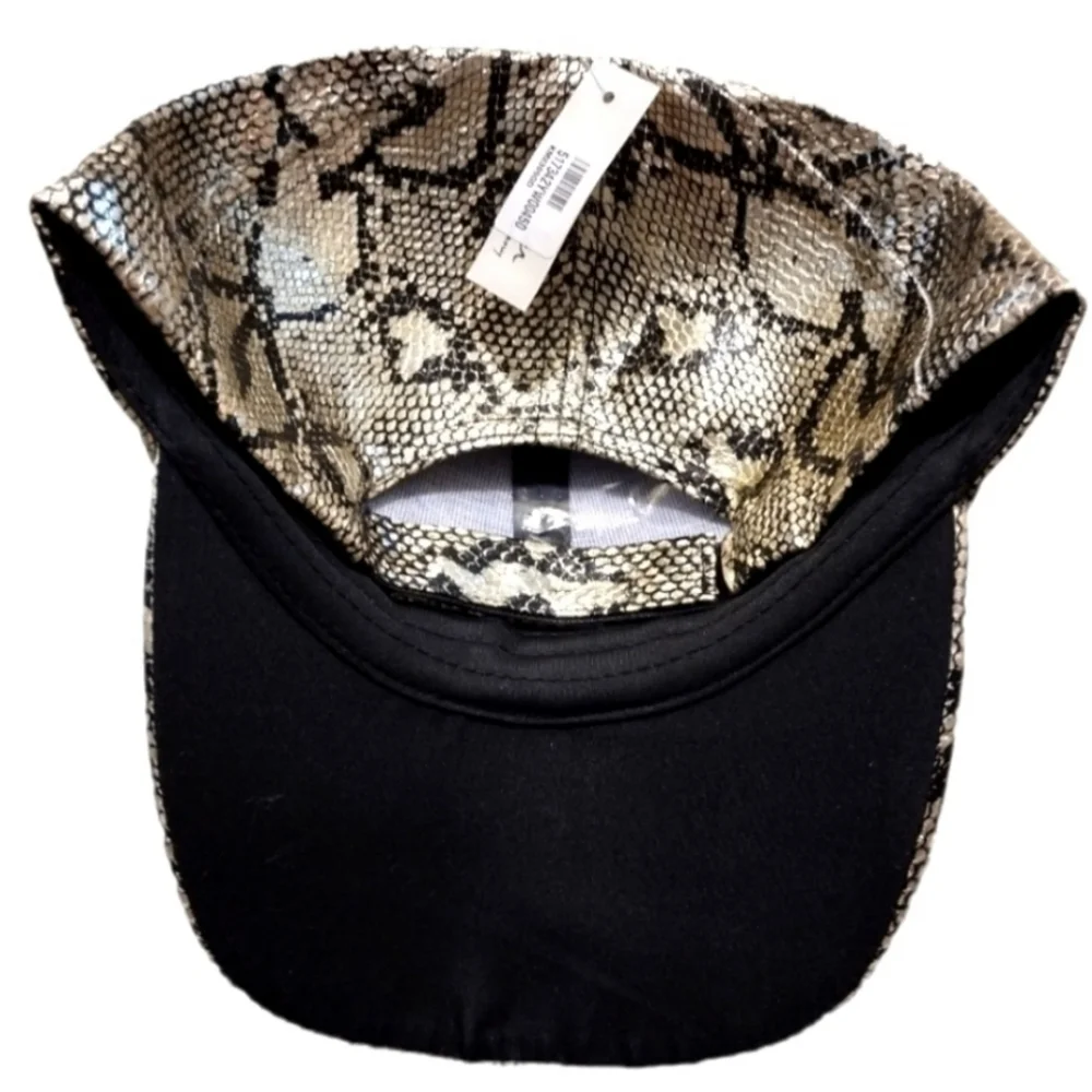 Metallic Snake Skin Faux Leather Cap Gold/Black NWT